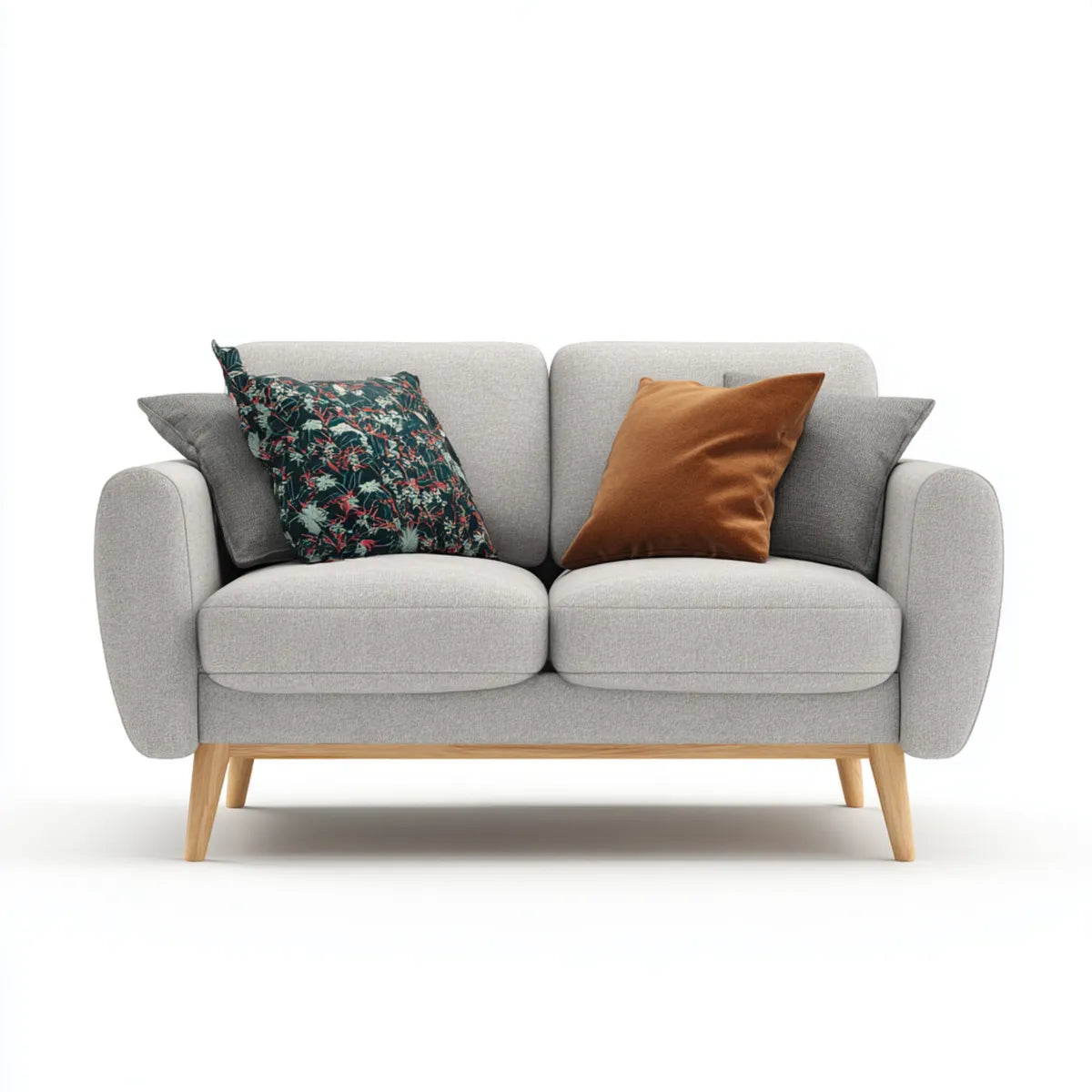 Sofa, 2-fotela fotelik jasny szary 150 x 85 x 82 cm z tapicerką poliestrową wyściełaną pianką i litymi nóżkami z drewna