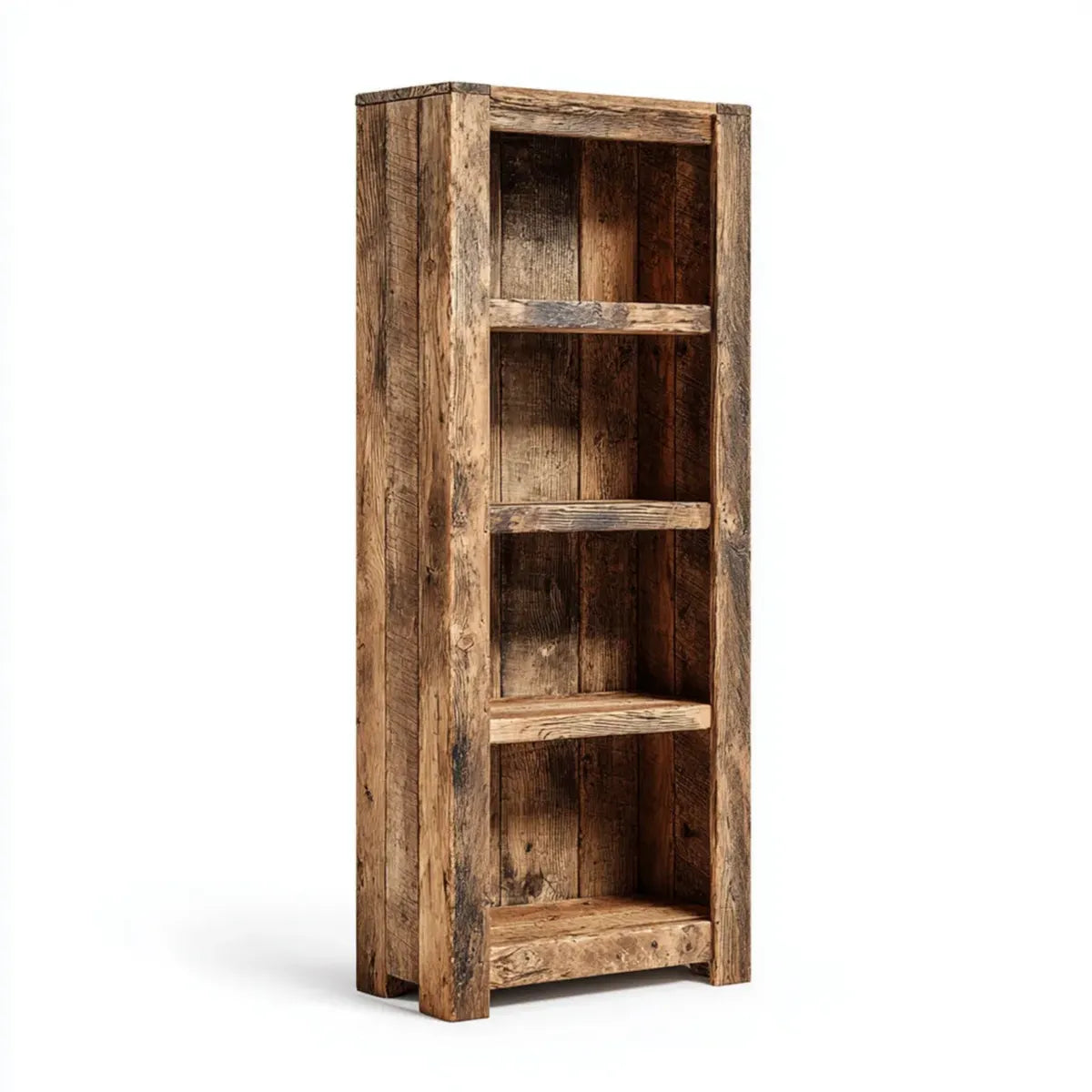 Regał, Brązowa półka biblioteczna w prostokątnym drewnie z recyklingu 60 x 35 x 180 cm