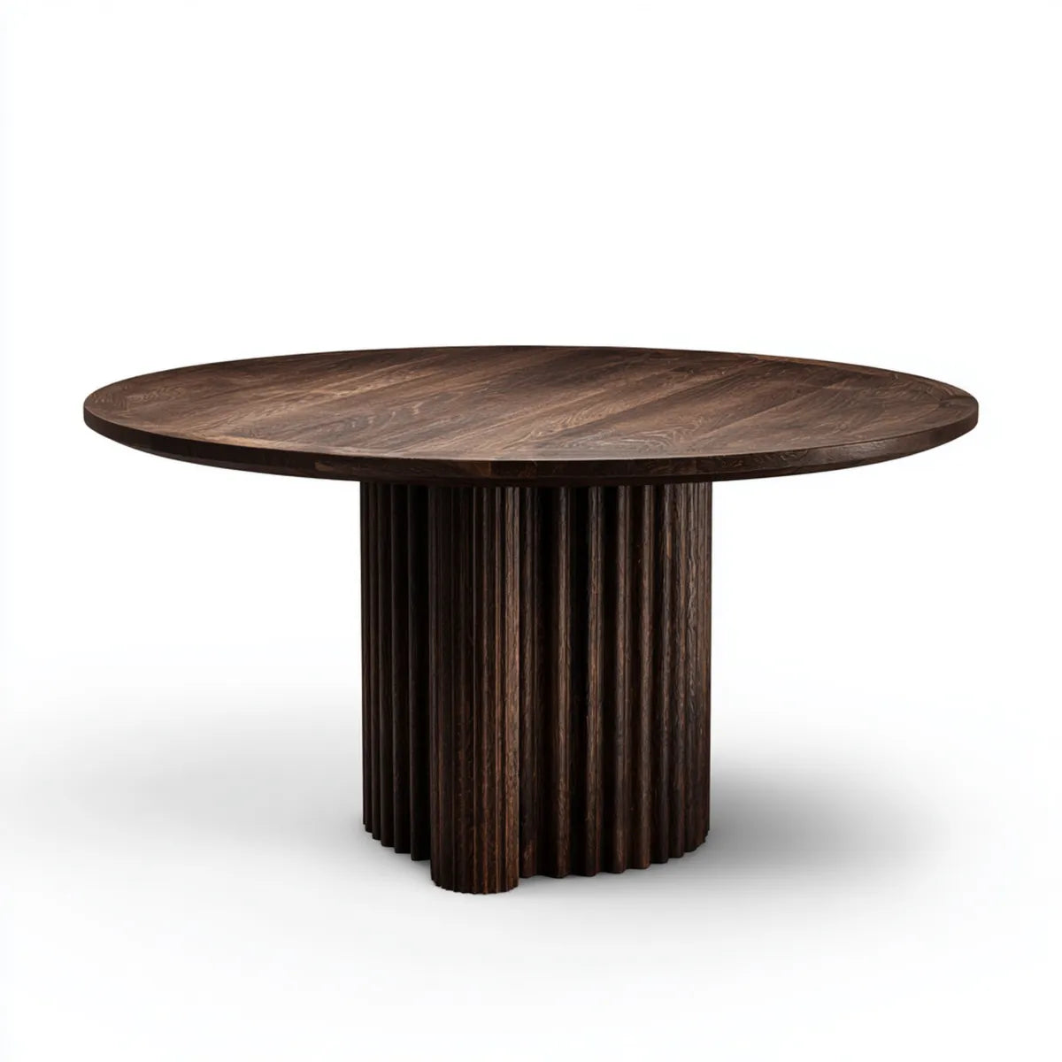 Stół do jadalni, Okrągły, ciemnobrązowy stół jadalny Ø120 x H75 cm, z dębu MDF