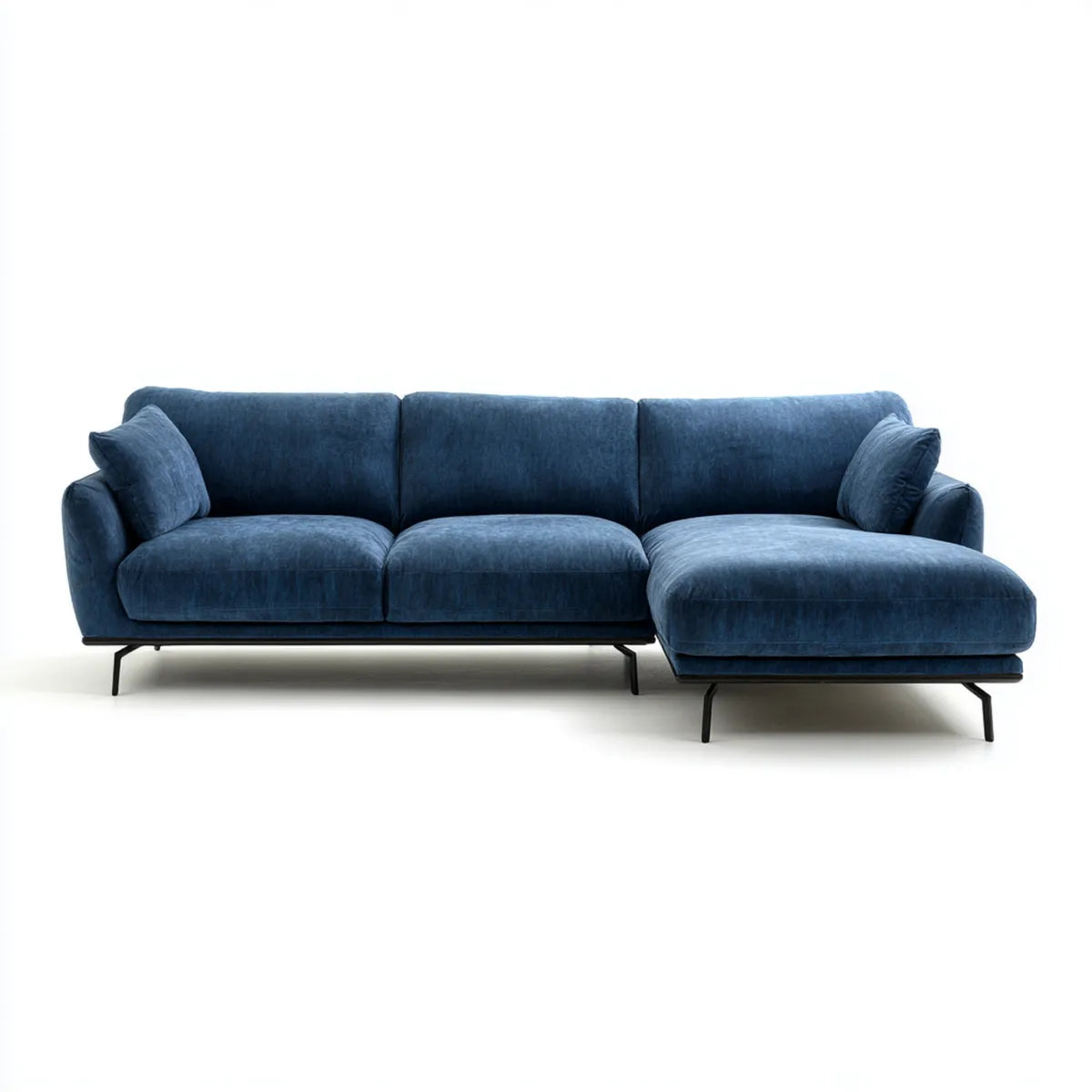 Sofa, Kanapa narożna z niebieskim prawym półwyspem 280 x 160 x 85 cm w kształcie poliestrowego aksamitu L