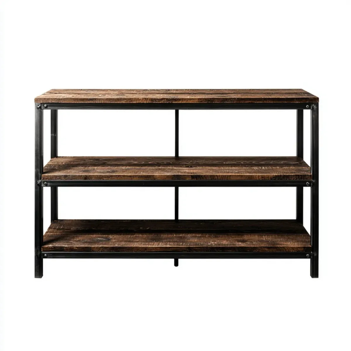 Regał, Półka z książkami 3 poziomy brązowy rustykalny i czarny 110 x 35 x 78 cm lite drewno odzyskowe i prostokątna stal