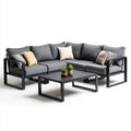 Sofa ogrodowa, Taras salon zestaw narożnik sofa antracyt 220 x 220 cm z proszkowo pokrytą stalową ramą i prostokątna stolik do kawy 100 x 60 cm