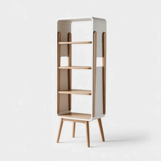 Regał, Biała i naturalna otwarta biblioteka w MDF i lite drewno prostokątne 60 x 35 x 160 cm