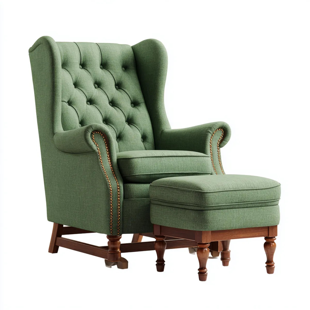Fotel bujany, Zestaw krzeseł do golenia z zielonym stolcem 78 x 86 x 112 cm taboret do golenia 60 x 45 x 43 cm tapicerka poliestrowa litego drewna ramka krzesło do uszu kształt