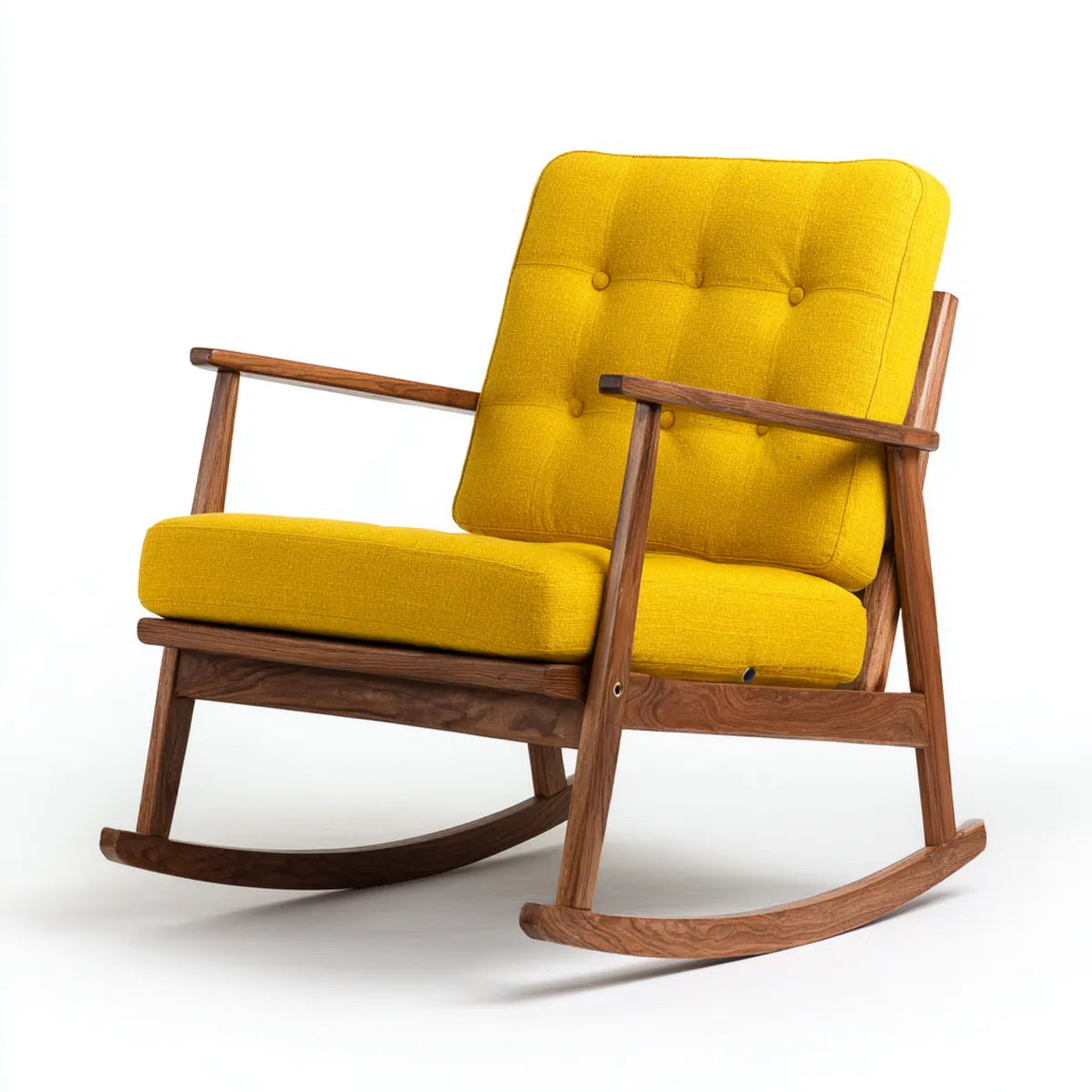 Fotel bujany, Krzesło z podpórkami żółtymi z litego drewna orzechowego i poliestru 68 x 90 x 98 cm