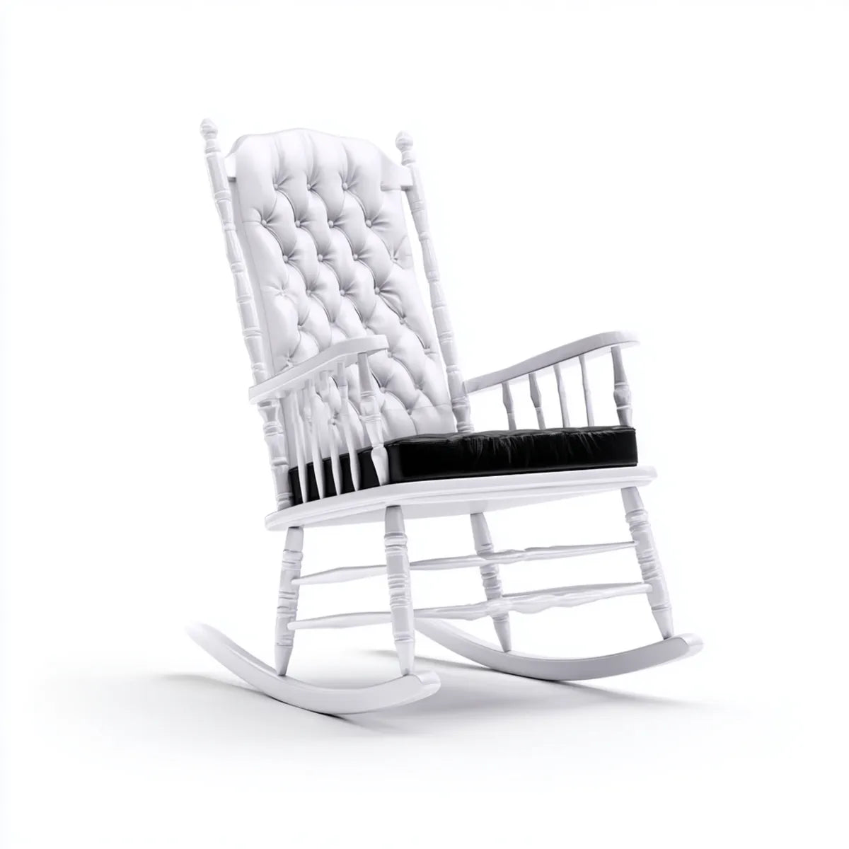 Fotel bujany, Krzesło Rocking Białe 70 x 100 x 120 cm z litego drewna sosnowego ze sztuczną tapicerką PU