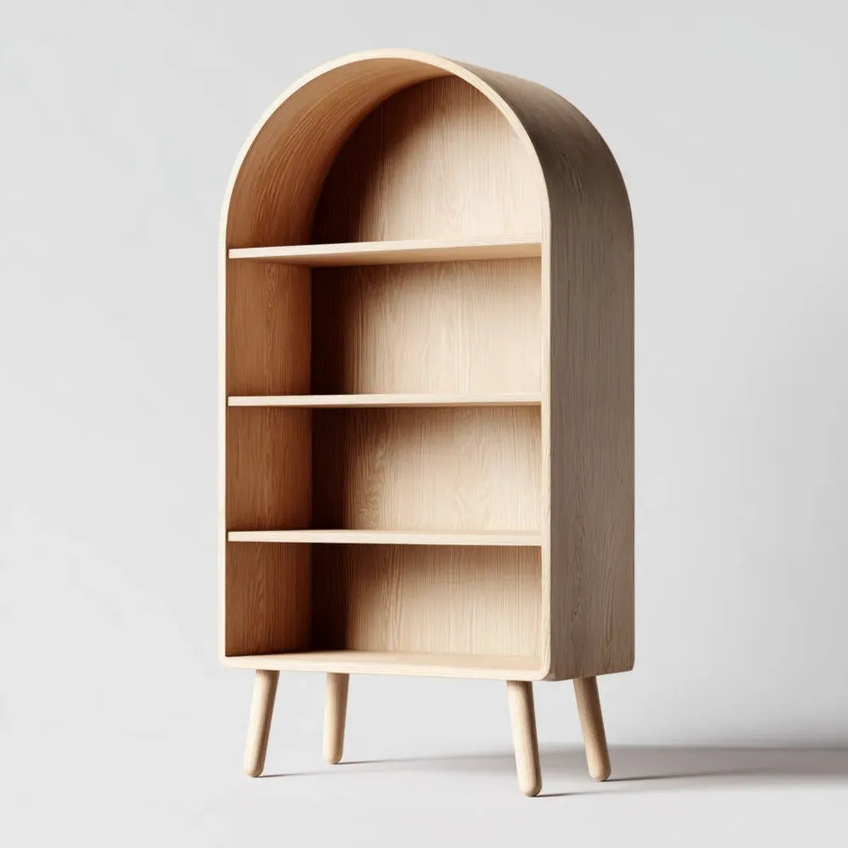 Regał, 4 poziomy otwarty biblioteka lekki dąb MDF dęb łuk kształt dęb 80 x 35 x 180 cm