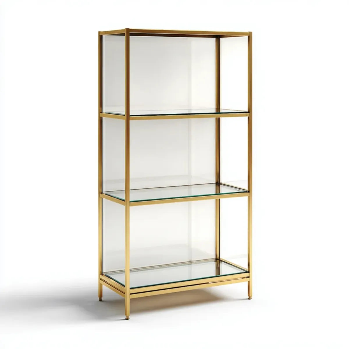 Regał, Złoty pokój dzienny półka ze stali nierdzewnej i prostokątne hartowane szkło 60 x 35 x 160 cm