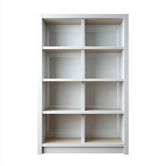 Regał, Biblioteka 8 białych kwadratów w prostokątnej płycie wiórowej 80 x 30 x 180 cm