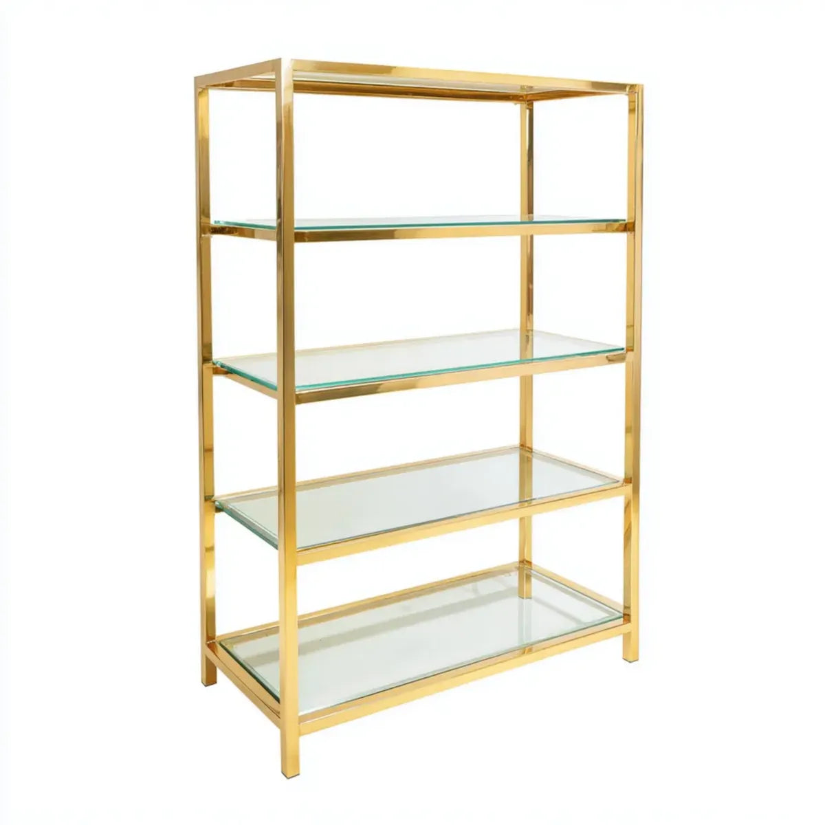 Regał, Złota półka do przechowywania prostokątnego 80 x 30 x 160 cm stali nierdzewnej i szkła hartowanego z 4 poziomami
