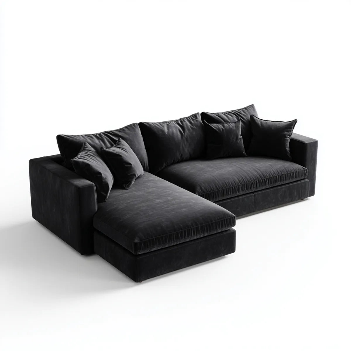 Sofa, Kanapa narożna z krzesełkiem z czarnym 3 fotelami 280 x 170 x 75 cm aksamitny kształt poliestru L