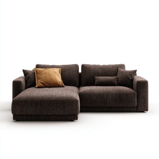 Sofa, 3 kanapa z szezlongiem lewym ciemnobrązowym poliestrem 280 x 160 x 85 cm