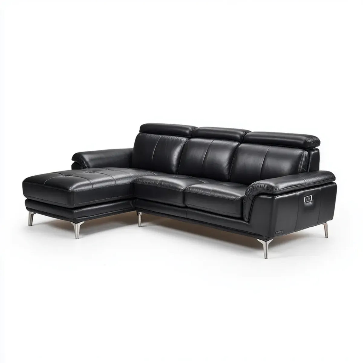Sofa, 3 fotel relaksująca narożna kanapa czarna w PU syntetyczna skóra z szezlongiem lewo 275 x 165 x 98 cm