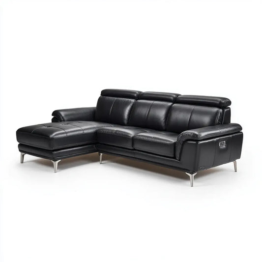 Sofa, 3 fotel relaksująca narożna kanapa czarna w PU syntetyczna skóra z szezlongiem lewo 275 x 165 x 98 cm