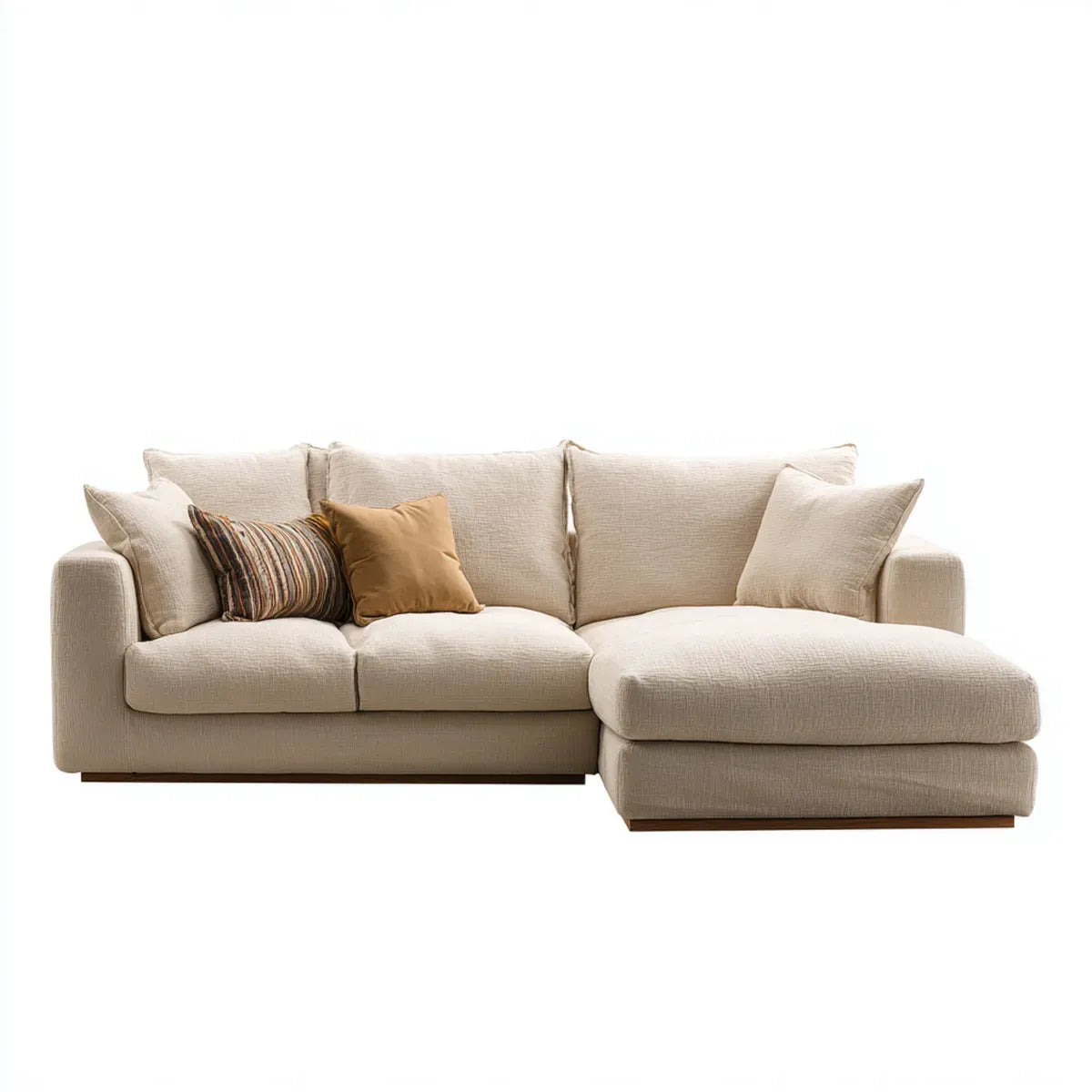 Sofa z szezlongiem prostym beżowym 3 fotela poliestrowy kształt 270 x 160 x 85 cm