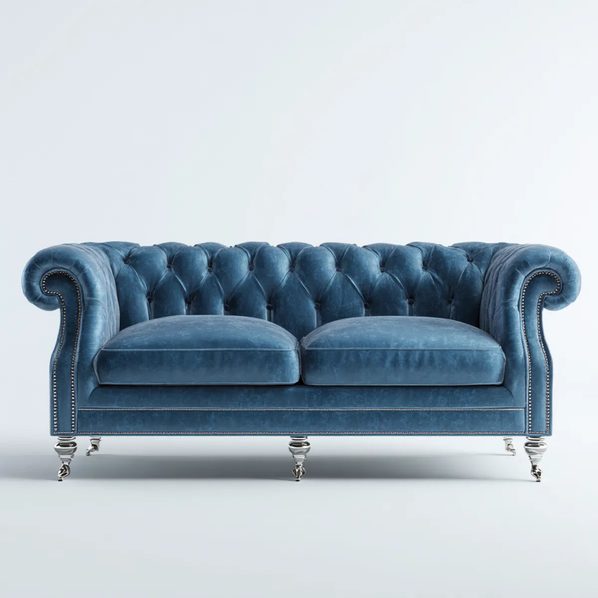 Sofa, Chesterfield 2 fotel niebieski poliestrowy aksamitna sofa z kapinacją 180 x 90 x 75 cm