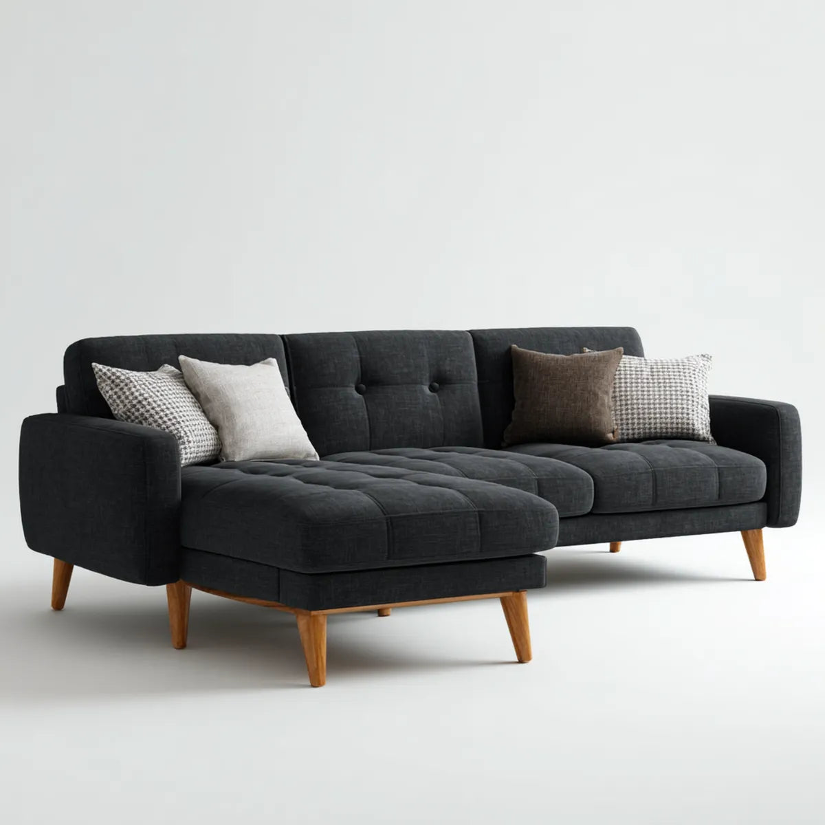 Sofa, Kanapa narożna z krzesełkiem z lewym antracytem 250 x 160 x 85 cm w poliestrze 3 miejsca
