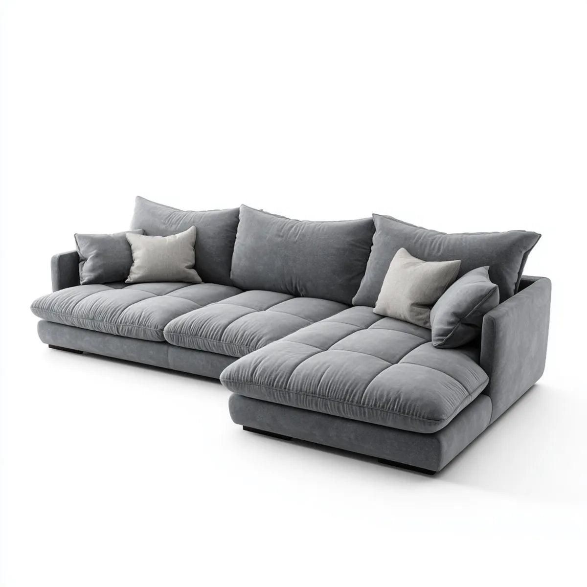 Sofa, Kanapa narożna 4 miejsca szare w aksamicie poliestrowym do 300 x 170 x 85 cm