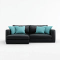Sofa 2 czarne siedzenia ze skóry syntetycznej prostokątnej PU 220 x 95 x 85 cm