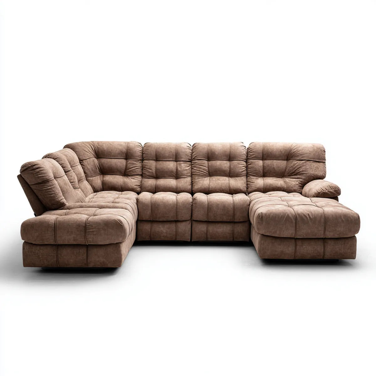 Sofa, Kanapa narożna 5 brązowych miejsc w mikrofibrze poliestru w kształcie 280 x 170 x 98 cm