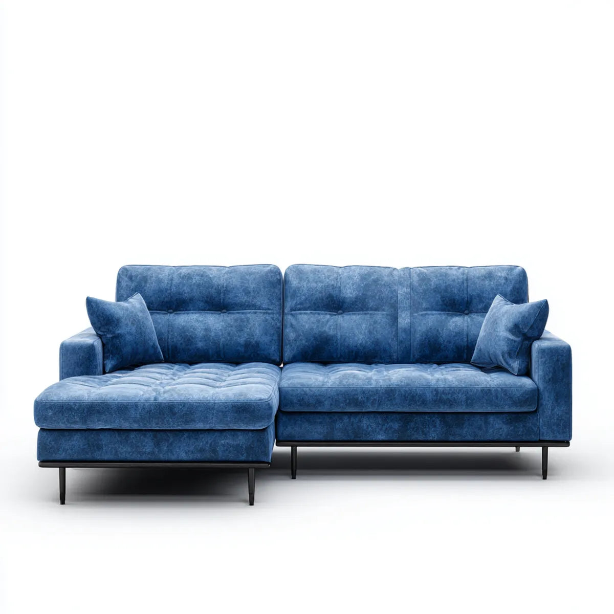 Sofa, Lewy kąt sofa 3 niebieski poliester aksamitny siedzenia 250 x 155 x 85 cm do L