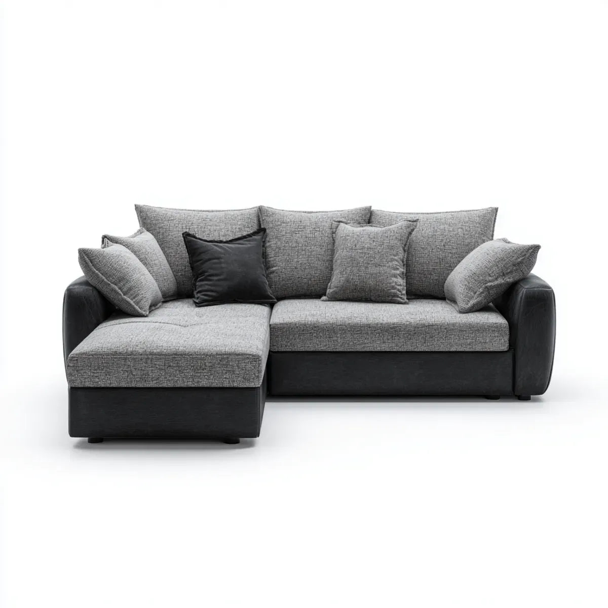 Sofa, Kanapa narożna 3 fotele z krzesełkiem i czarnym szarym i czarnym 250 x 160 x 85 cm w poliestrze i PU