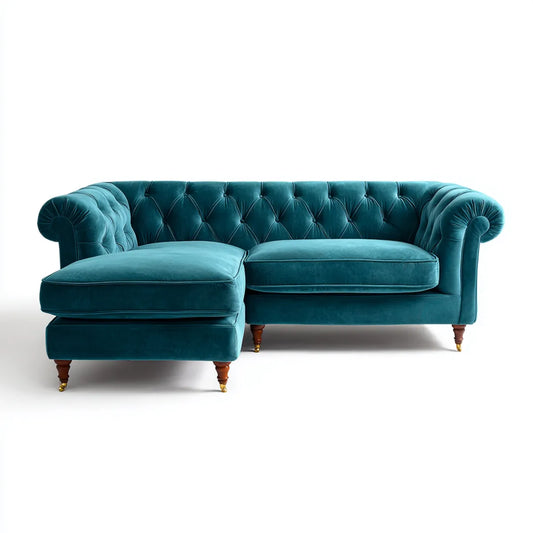 Sofa, Chesterfield narożna sofa z powrotem Petrol Samit poliester L-forma 230 x 155 x 78 cm