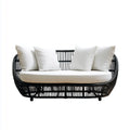 Sofa ogrodowa, Taras 2-osobowy Czarna biały z rattanu PE i stali pokrytej proszkiem 180 x 80 x 75 cm z rolkami