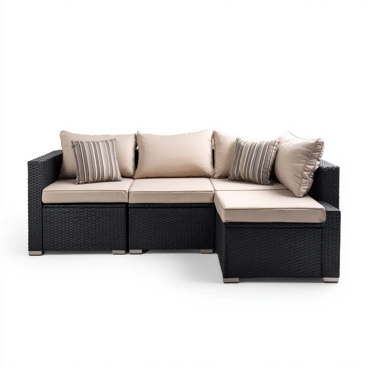 Sofa ogrodowa, Taras sofa 3- fotelik z Chaiselongue czarny Beige 210 x 80 x 65 cm PE rattan stali