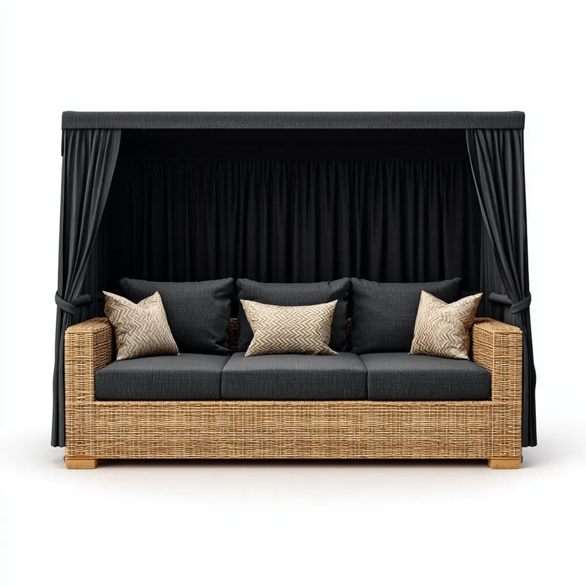Sofa ogrodowa, Taras sofa z koronki czarny charakter 220 x 90 x 200 cm PE rattan prostokątna