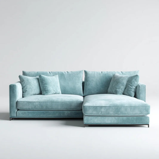 Sofa, Kanapa narożna z jasnoniebieskim nadrukiem 260 x 165 x 85 cm aksamitna tapicerka poliestrowa