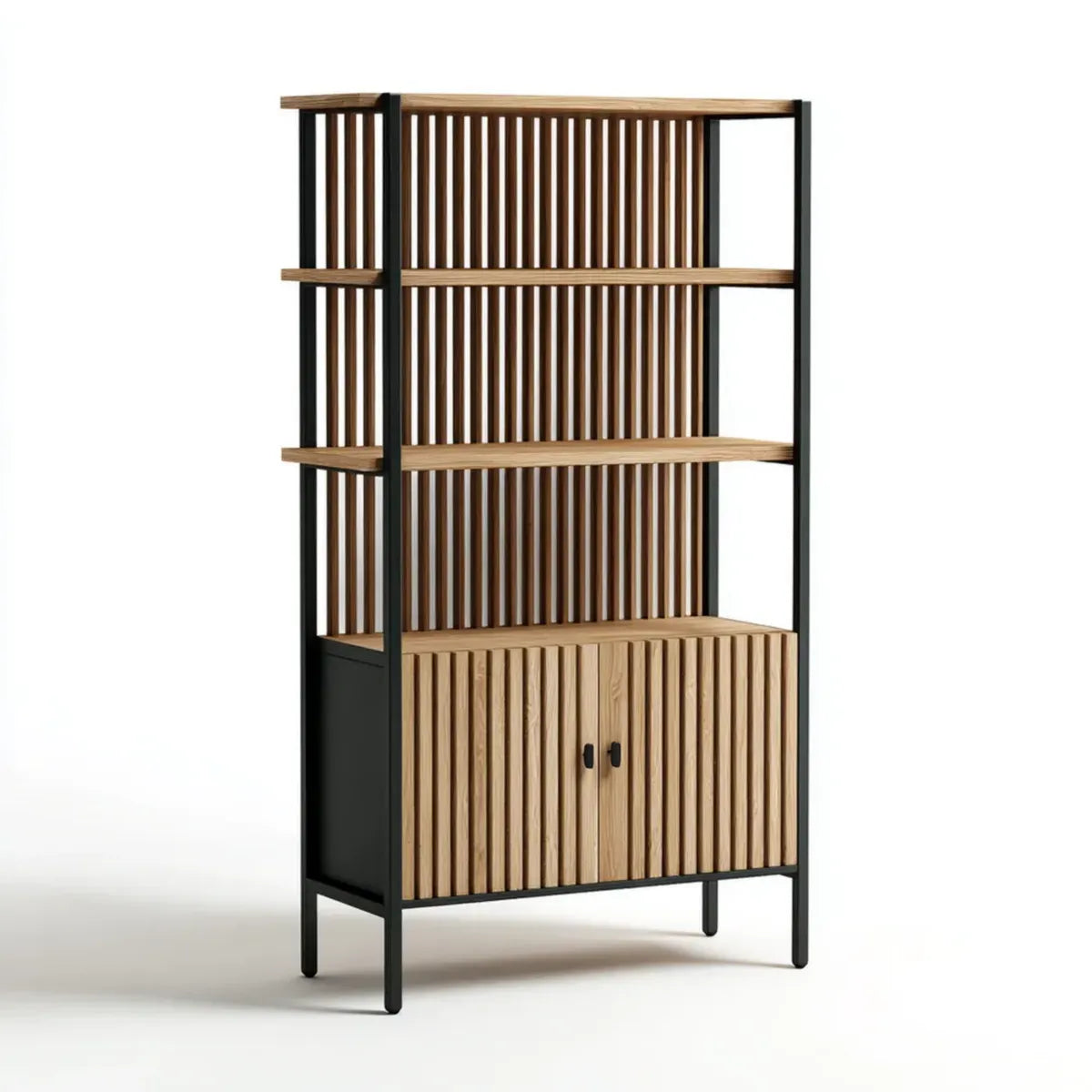 Regał, Prostokątna biblioteka pokoju dziennego 90 x 40 x 180 cm w MDF ocynkowanej i czarnej stali