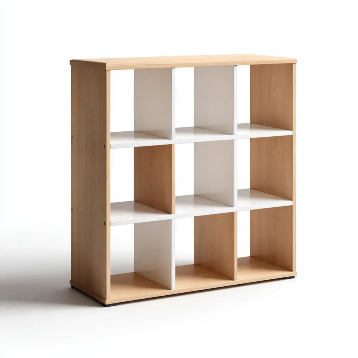 Regał, 9- pudełko z lekkim dębem i białym 90 x 30 x 90 cm w prostokątnej melaminowanej płyty wiórowej