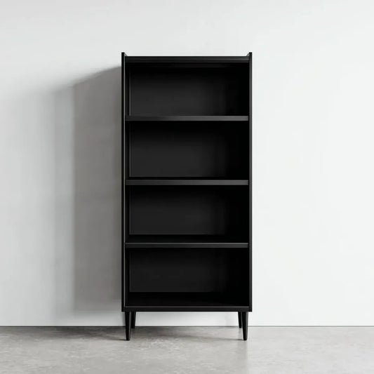 Regał, 4 półki czarne 80 x 30 x 180 cm w prostokątnych panelach MDF