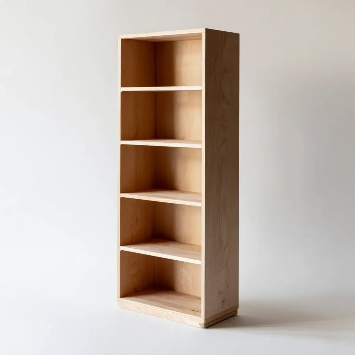 Regał, Biblioteka otwarta beżowa półka z jasnym światłem w prostokątnej sklejce brzozowej 60 x 30 x 180 cm przy 5 niszach