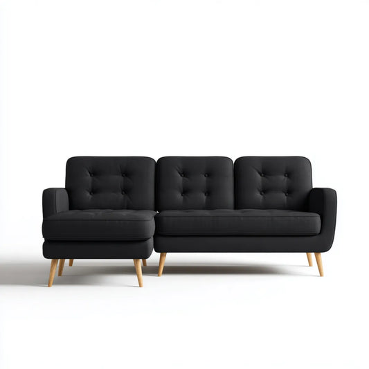 Sofa, Kanapa narożna 3 fotele z krzesełkiem z czarnym wieczkiem w skórze PU 230 x 150 x 85 cm