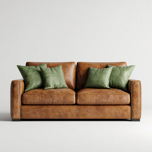 Sofa 2 brązowe miejsca 185 x 90 x 85 cm w skórze PU z prostokątnymi poduszkami zielonymi