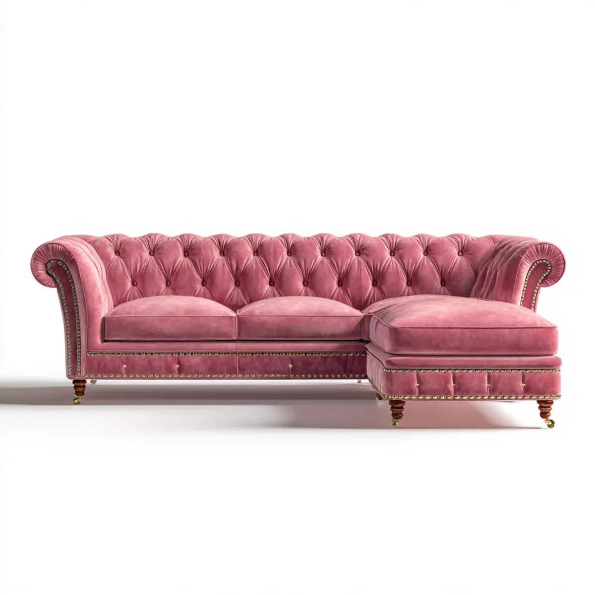 Sofa, Chesterfield 3 narożna sofa z prawej strony szezlong 280 x 170 x 78 cm w poliestrowym aksamitnym kształcie L