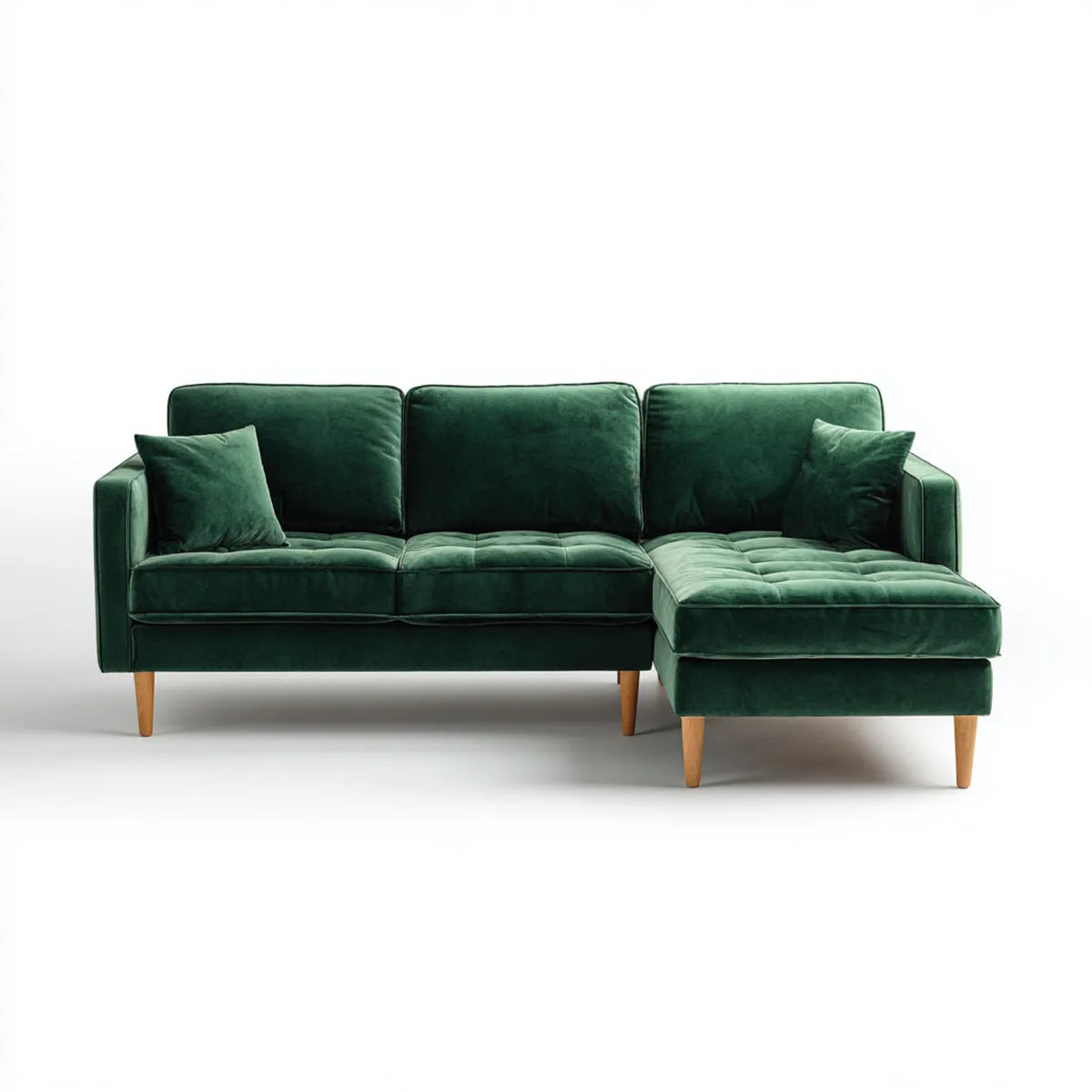 Sofa, Odwracalna 3 fotela zielony poliester aksamitny sofa z szezlongiem 230 x 150 x 85 cm