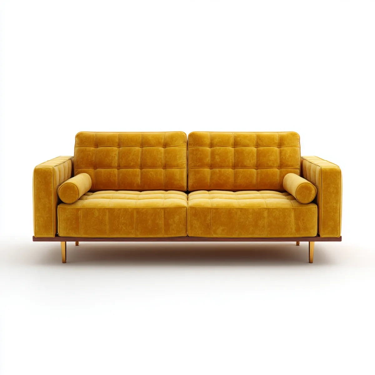 Sofa, 3 fotela sofa żółta musztarda 220 x 90 x 85 cm efekt poliestrowy seudyna prostokątna