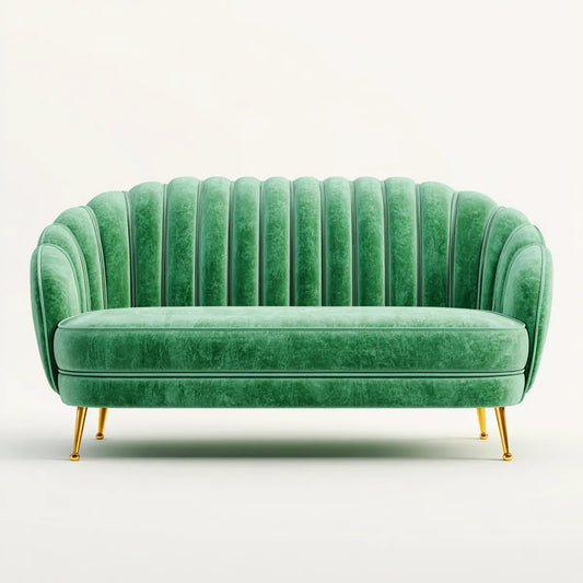 Sofa, Zielona sofa w kształcie okrągłego, poliestrowego aksamitu 170 x 80 x 85 cm