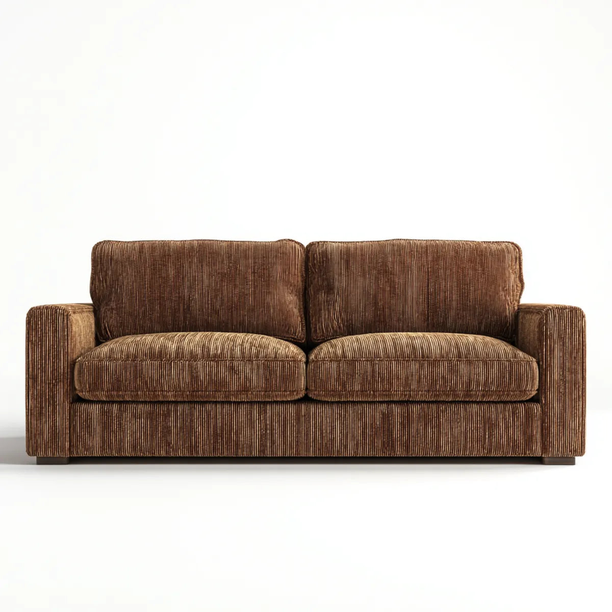 Sofa, Brązowa 2 fotelowa sofa w prostokątnym poliestrowym aksamicie żebrowanym 180 x 90 x 85 cm