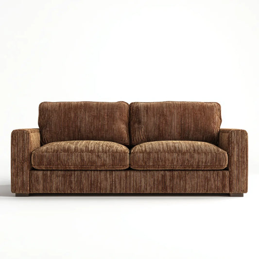 Sofa, Brązowa 2 fotelowa sofa w prostokątnym poliestrowym aksamicie żebrowanym 180 x 90 x 85 cm